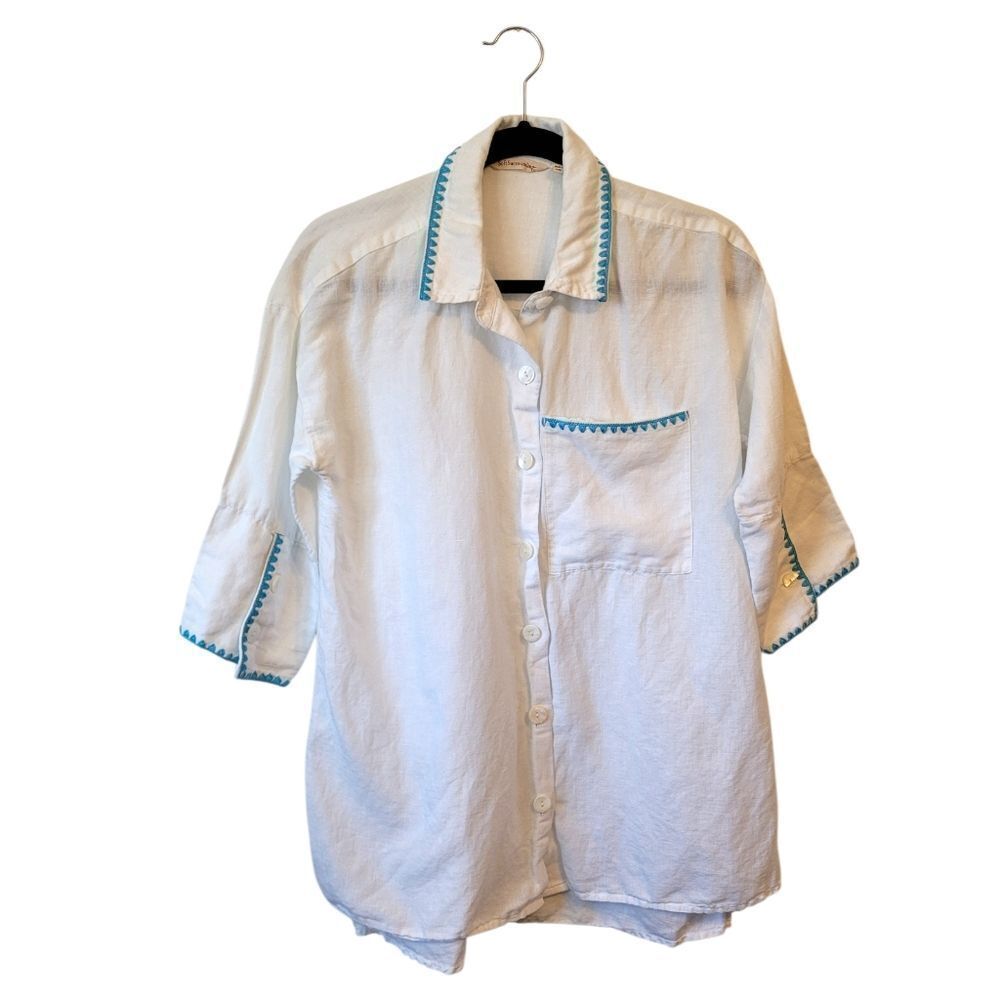 Soft Surroundings Women's White Linen Cotton Blend Half Sleeve Blouse Size S